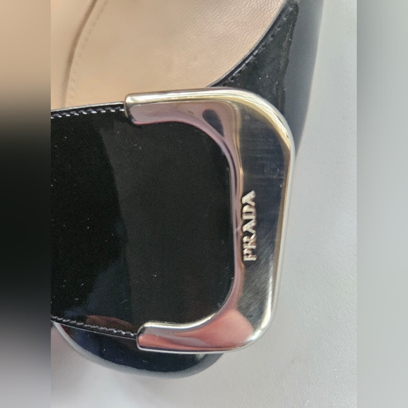 PRADA Black Patent Leather Block Heel Buckle Square Toe Pumps | SZ 6.5 - Picture 4 of 12